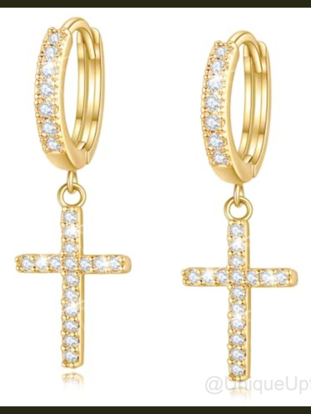 14K Gold Plated Cross Dangle Huggie Hoop Earrings Hypoallergenic